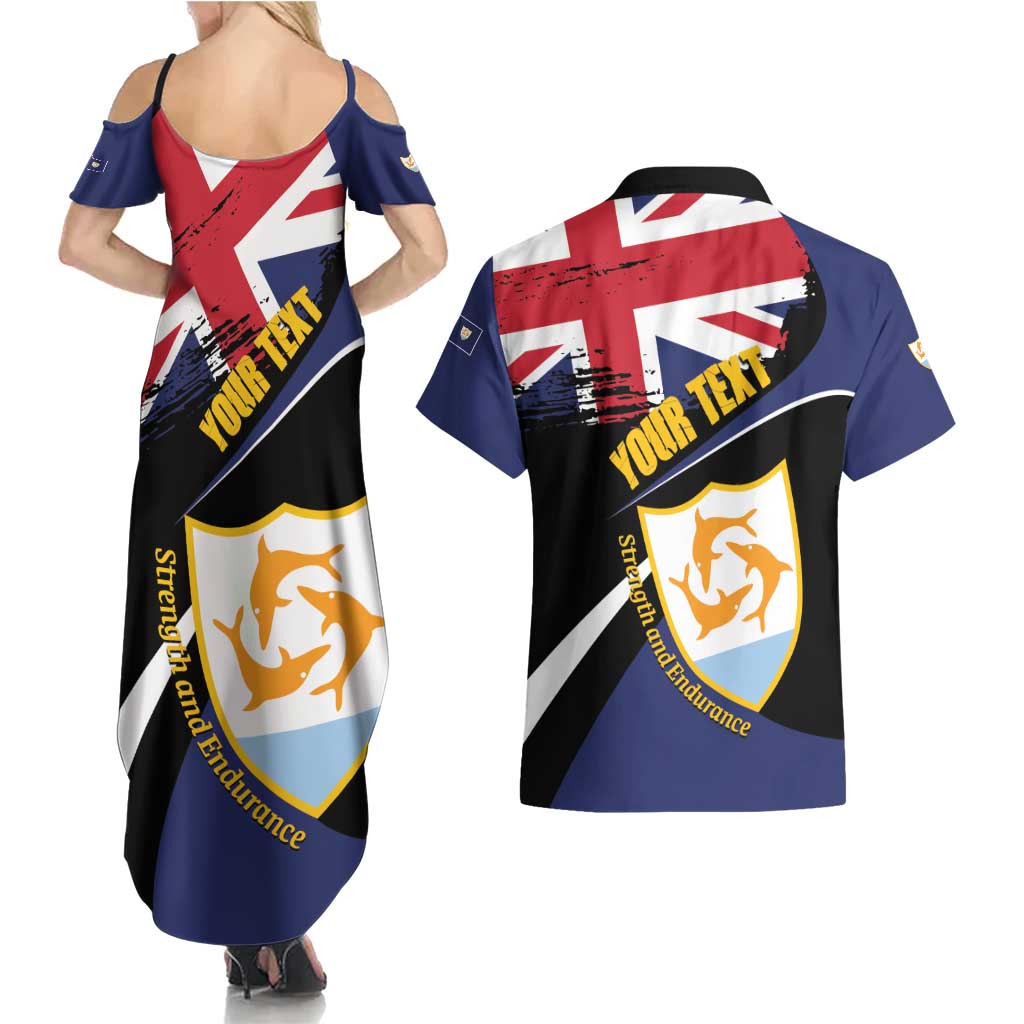 Personalised Anguilla Couples Matching Summer Maxi Dress and Hawaiian Shirt Strength and Endurance Grunge