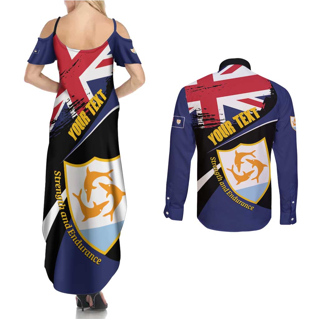 Personalised Anguilla Couples Matching Summer Maxi Dress and Long Sleeve Button Shirt Strength and Endurance Grunge