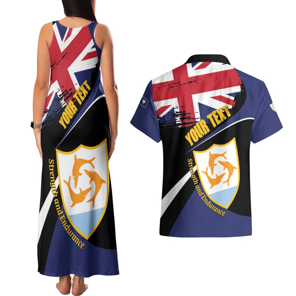 Personalised Anguilla Couples Matching Tank Maxi Dress and Hawaiian Shirt Strength and Endurance Grunge