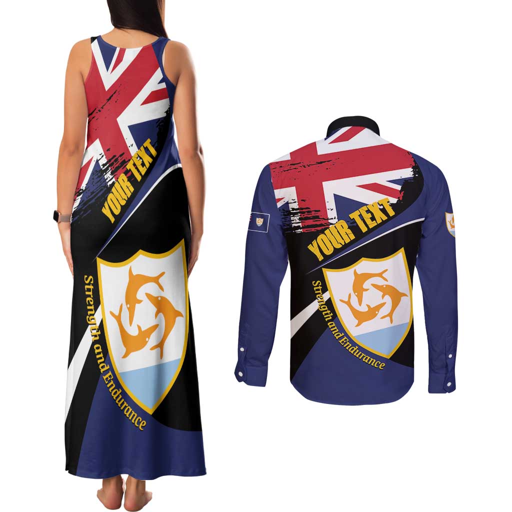 Personalised Anguilla Couples Matching Tank Maxi Dress and Long Sleeve Button Shirt Strength and Endurance Grunge