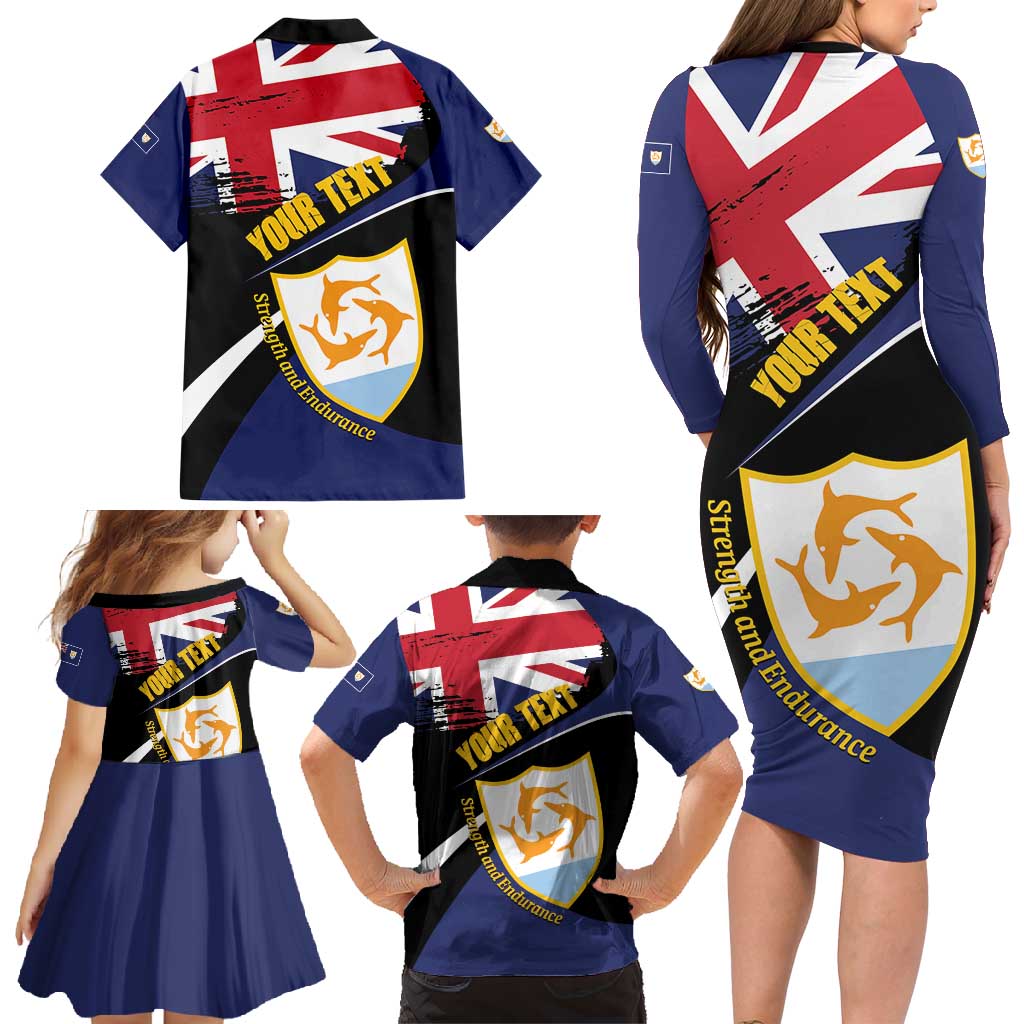 Personalised Anguilla Family Matching Long Sleeve Bodycon Dress and Hawaiian Shirt Strength and Endurance Grunge