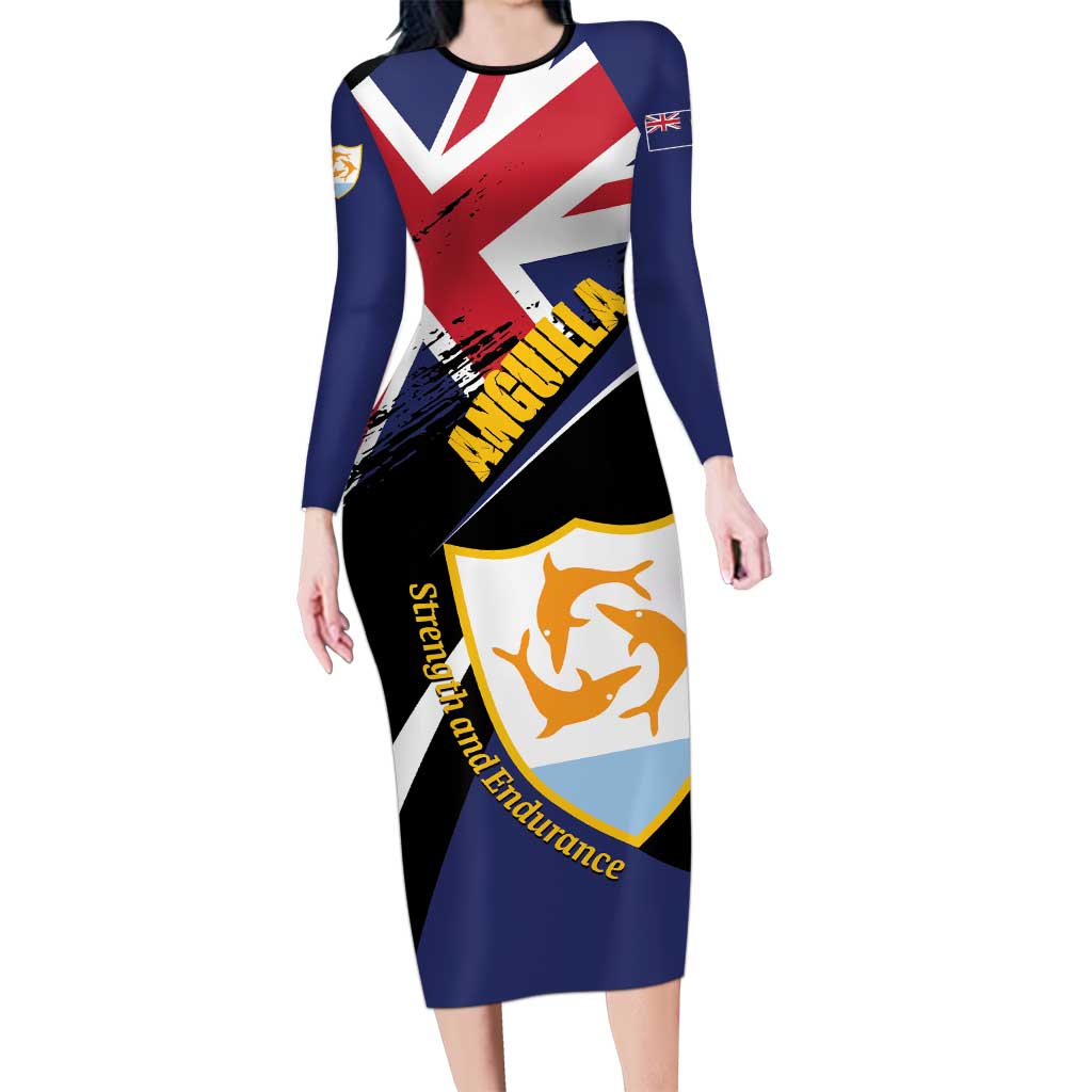 Personalised Anguilla Family Matching Long Sleeve Bodycon Dress and Hawaiian Shirt Strength and Endurance Grunge