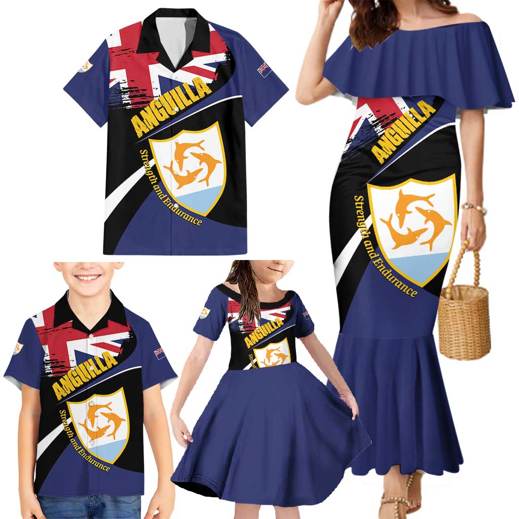 Personalised Anguilla Family Matching Mermaid Dress and Hawaiian Shirt Strength and Endurance Grunge