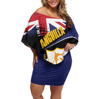 Personalised Anguilla Family Matching Off Shoulder Short Dress and Hawaiian Shirt Strength and Endurance Grunge