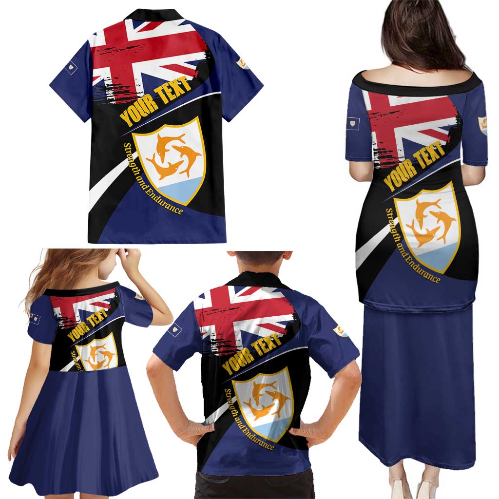 Personalised Anguilla Family Matching Puletasi and Hawaiian Shirt Strength and Endurance Grunge