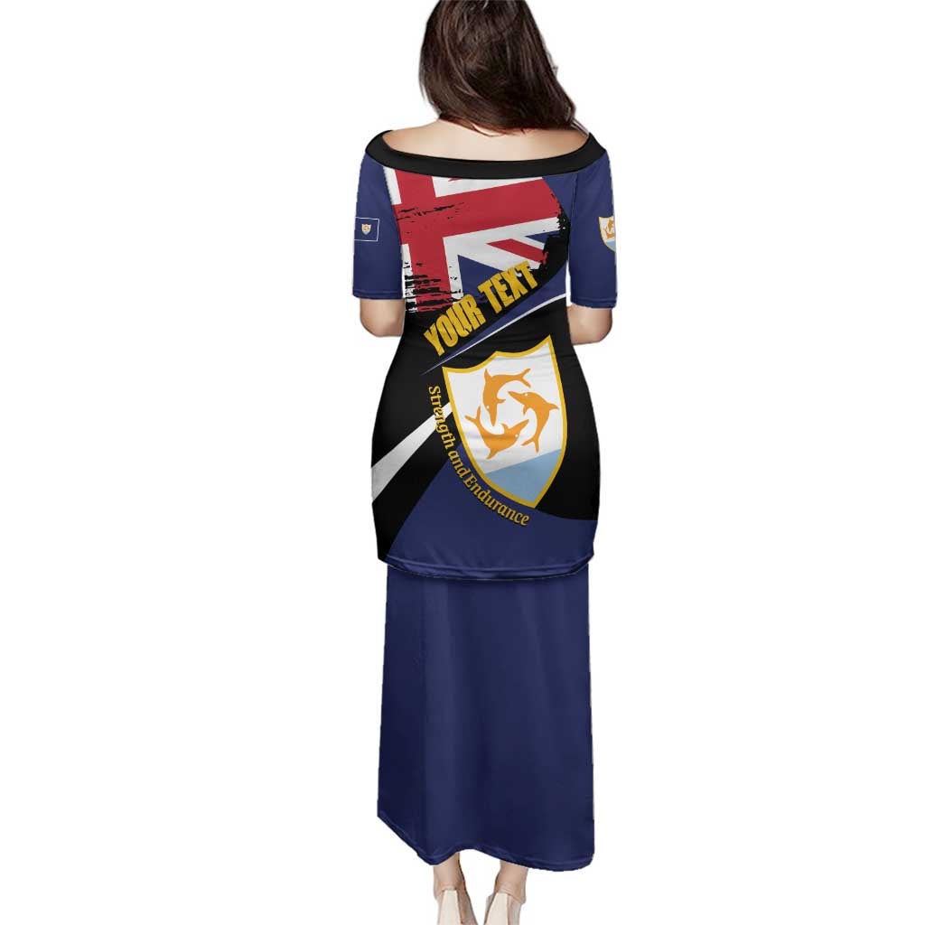 Personalised Anguilla Family Matching Puletasi and Hawaiian Shirt Strength and Endurance Grunge