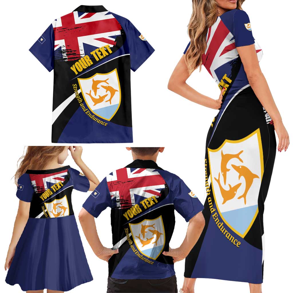 Personalised Anguilla Family Matching Short Sleeve Bodycon Dress and Hawaiian Shirt Strength and Endurance Grunge