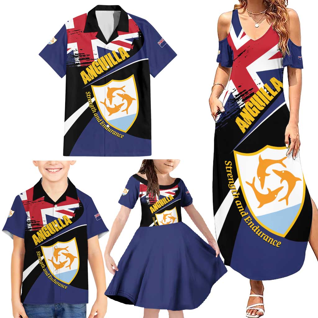 Personalised Anguilla Family Matching Summer Maxi Dress and Hawaiian Shirt Strength and Endurance Grunge