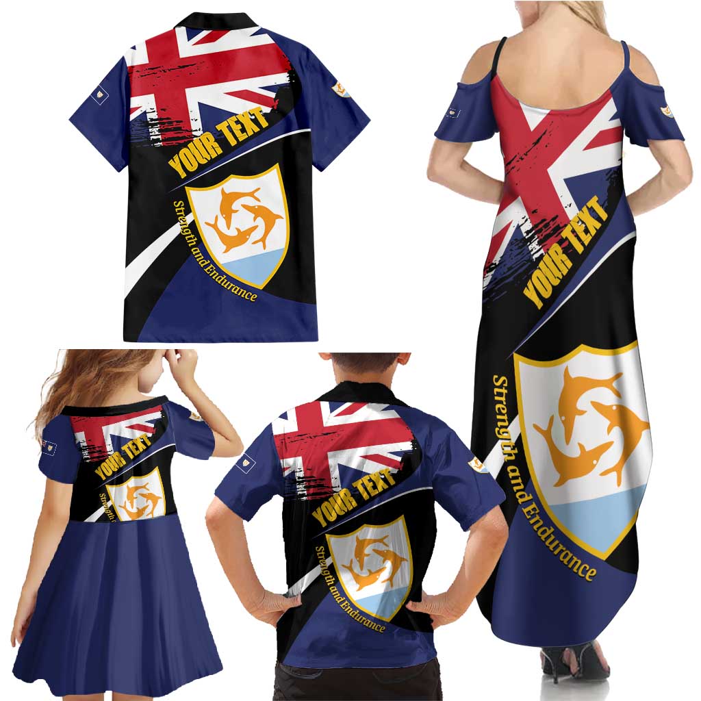 Personalised Anguilla Family Matching Summer Maxi Dress and Hawaiian Shirt Strength and Endurance Grunge