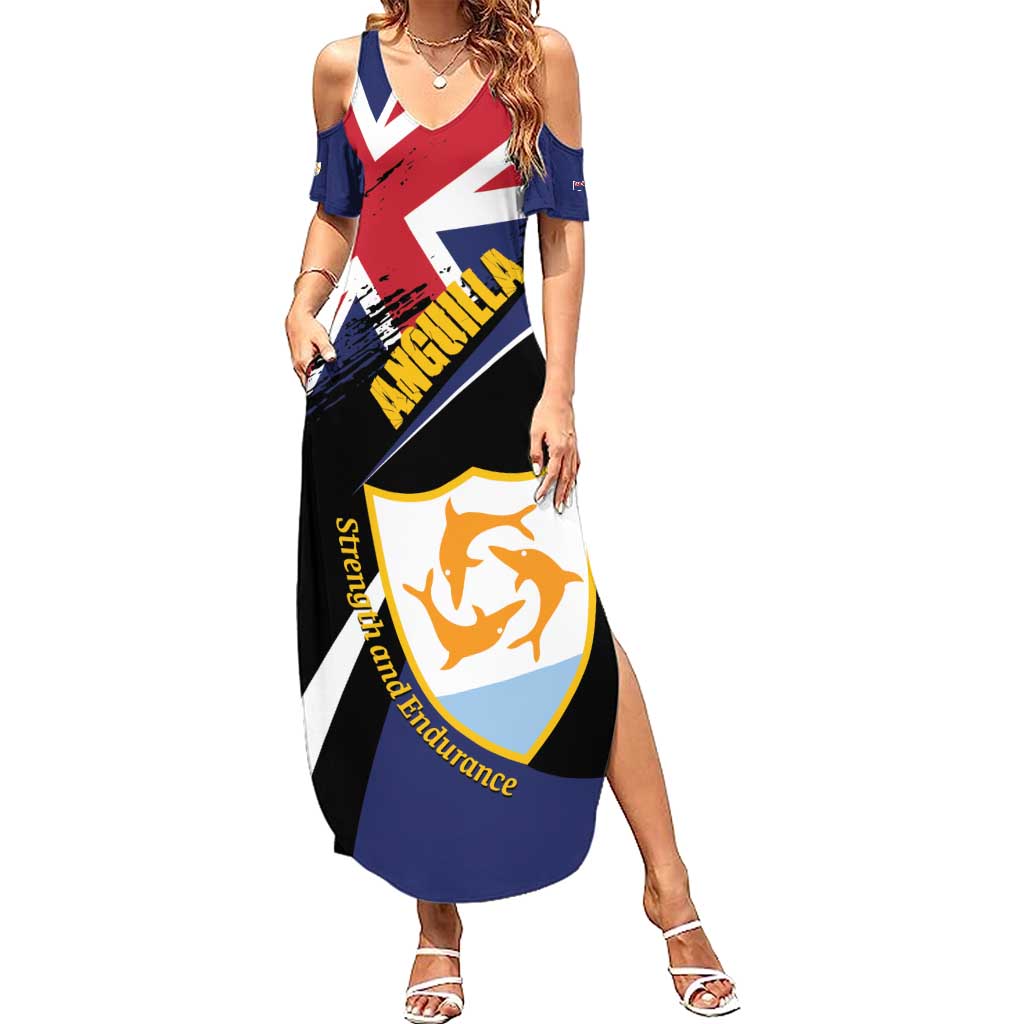 Personalised Anguilla Family Matching Summer Maxi Dress and Hawaiian Shirt Strength and Endurance Grunge