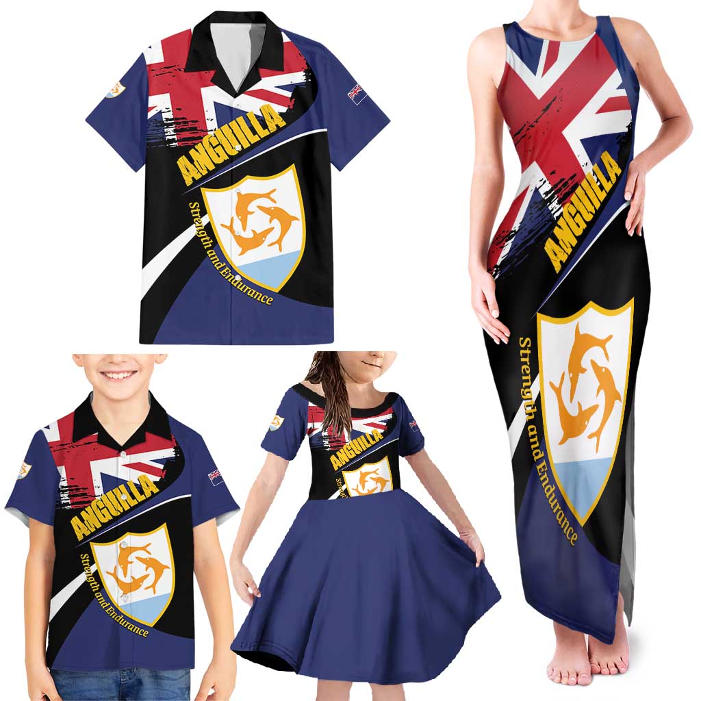 Personalised Anguilla Family Matching Tank Maxi Dress and Hawaiian Shirt Strength and Endurance Grunge