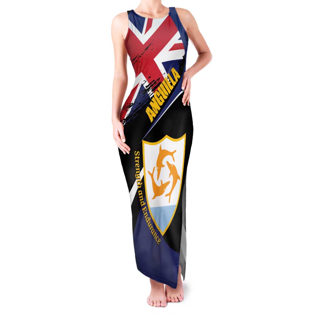 Personalised Anguilla Family Matching Tank Maxi Dress and Hawaiian Shirt Strength and Endurance Grunge