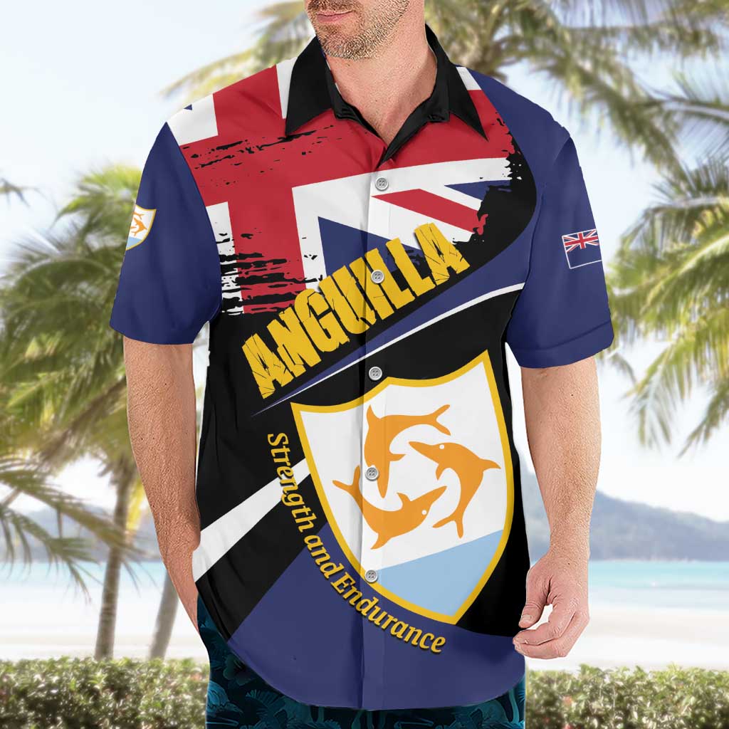 Personalised Anguilla Hawaiian Shirt Strength and Endurance Grunge