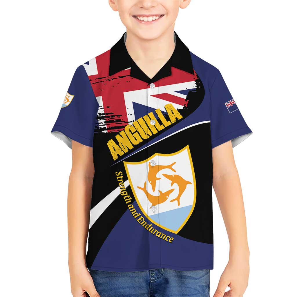 Personalised Anguilla Kid Hawaiian Shirt Strength and Endurance Grunge