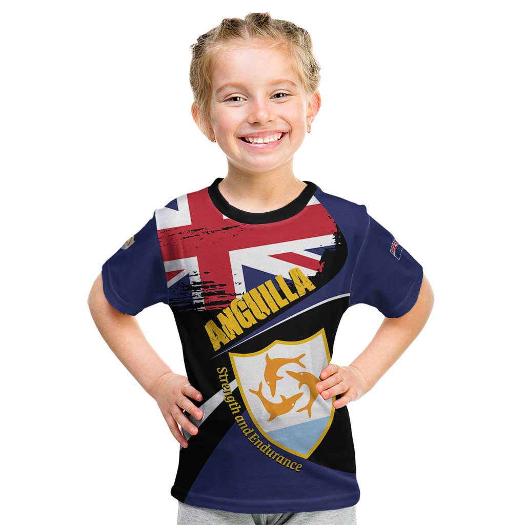 Personalised Anguilla Kid T Shirt Strength and Endurance Grunge