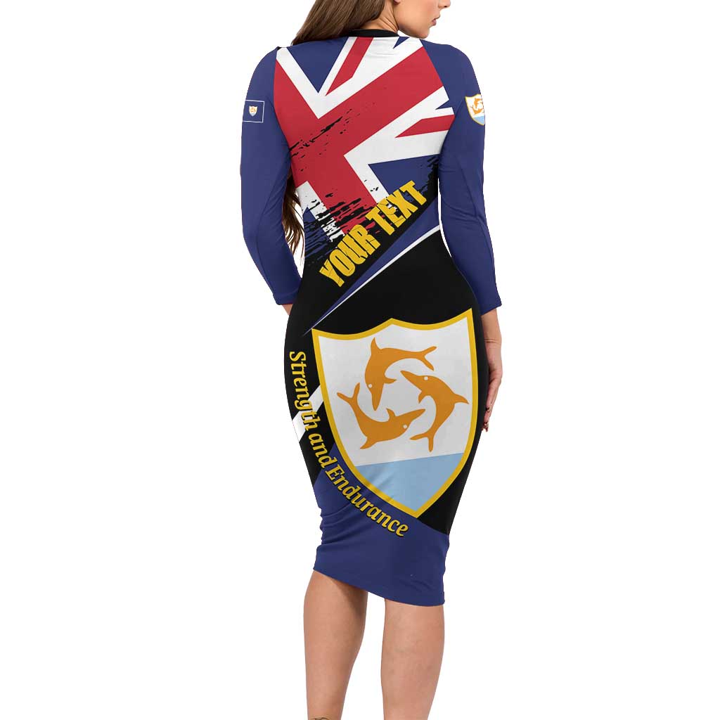 Personalised Anguilla Long Sleeve Bodycon Dress Strength and Endurance Grunge