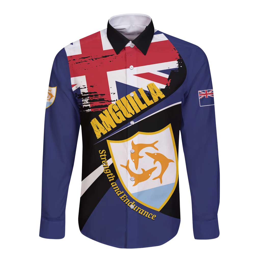 Personalised Anguilla Long Sleeve Button Shirt Strength and Endurance Grunge
