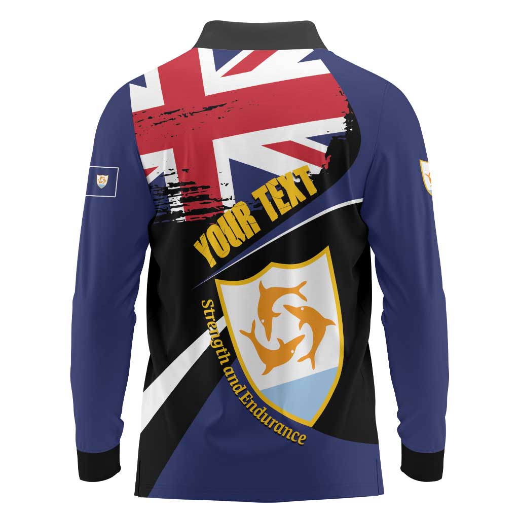 Personalised Anguilla Long Sleeve Polo Shirt Strength and Endurance Grunge