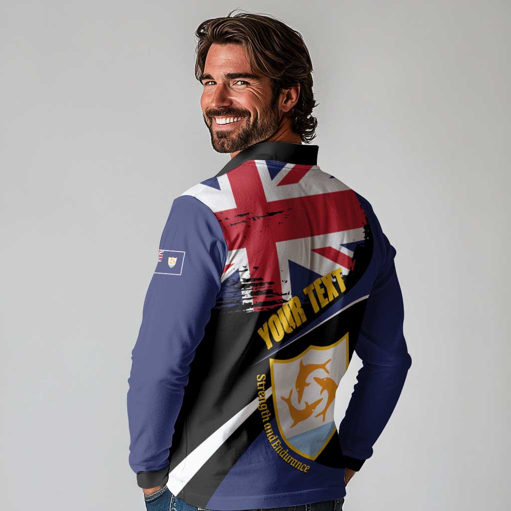 Personalised Anguilla Long Sleeve Polo Shirt Strength and Endurance Grunge