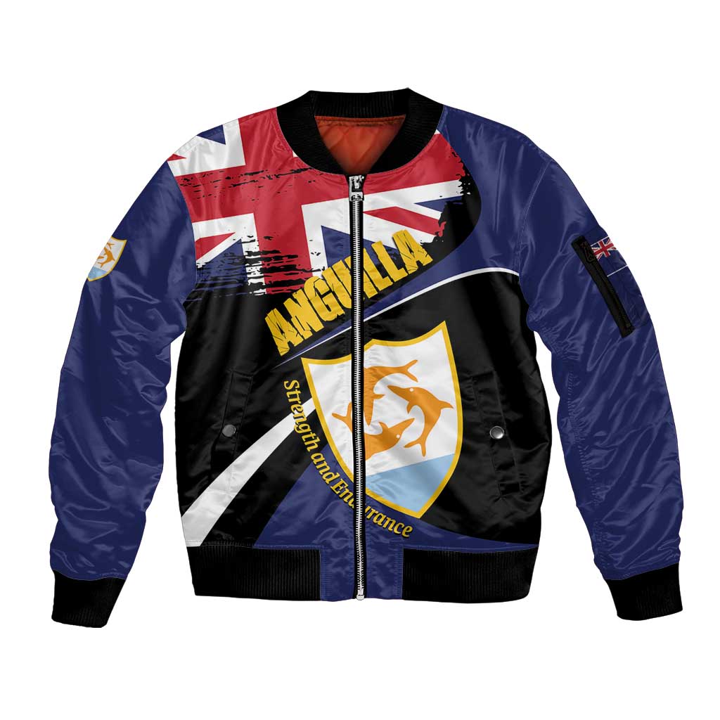 Personalised Anguilla Sleeve Zip Bomber Jacket Strength and Endurance Grunge