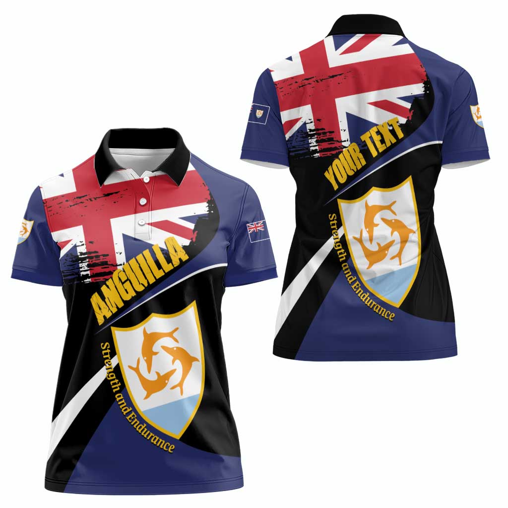 Personalised Anguilla Women Polo Shirt Strength and Endurance Grunge