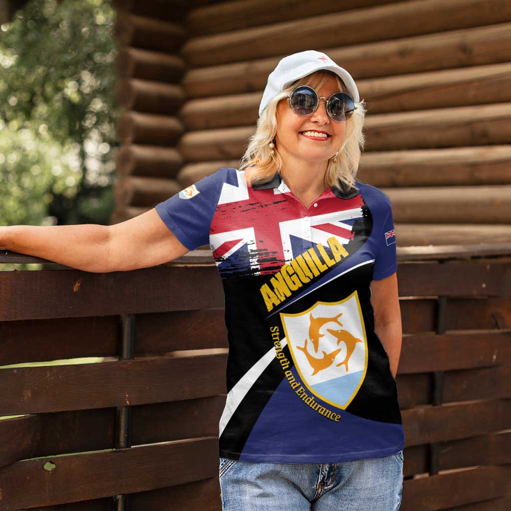 Personalised Anguilla Women Polo Shirt Strength and Endurance Grunge