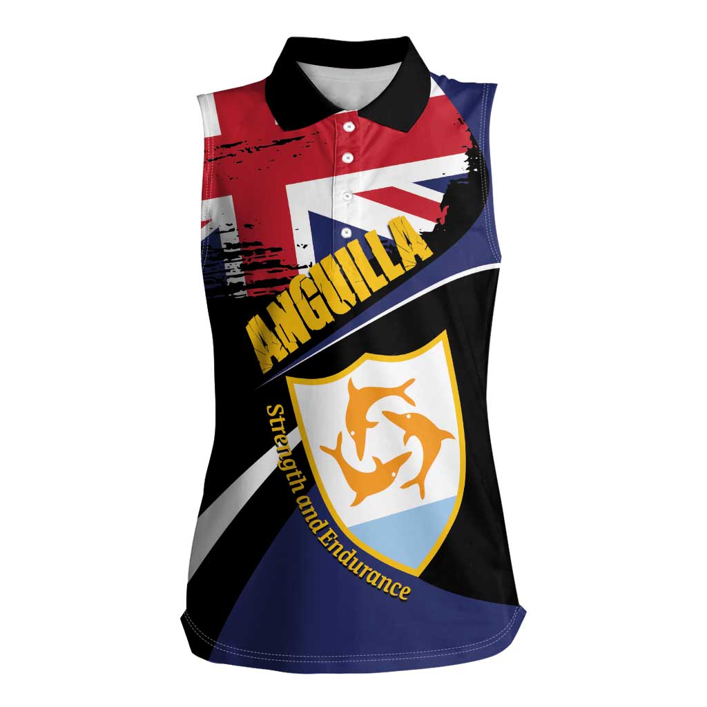 Personalised Anguilla Women Sleeveless Polo Shirt Strength and Endurance Grunge