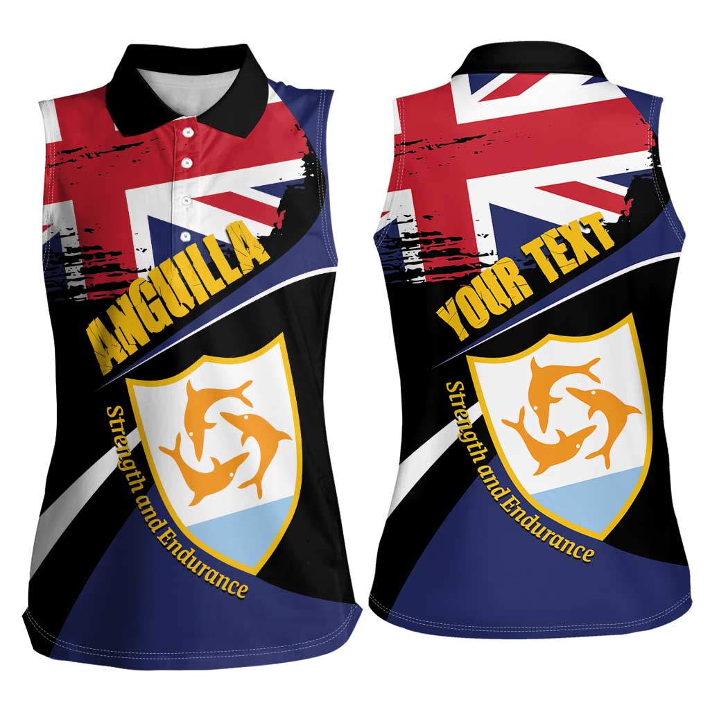 Personalised Anguilla Women Sleeveless Polo Shirt Strength and Endurance Grunge
