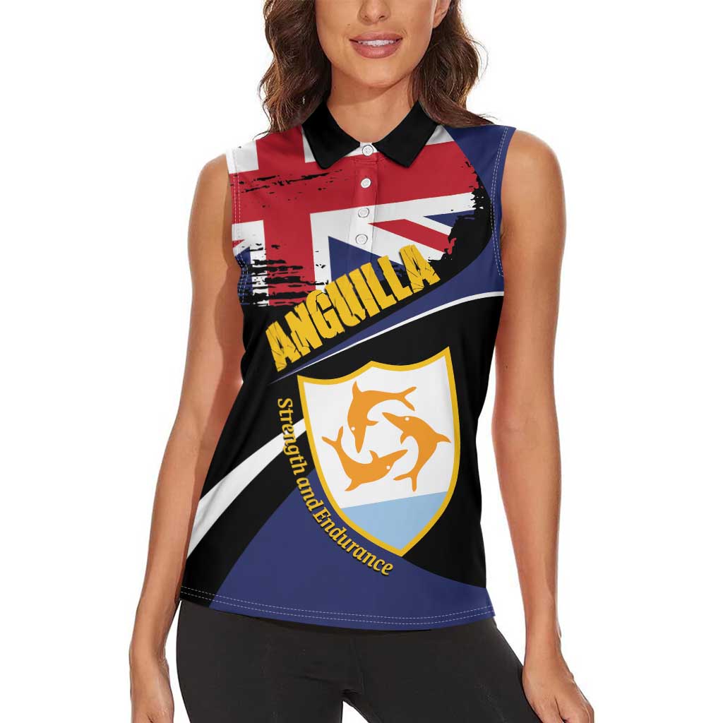 Personalised Anguilla Women Sleeveless Polo Shirt Strength and Endurance Grunge