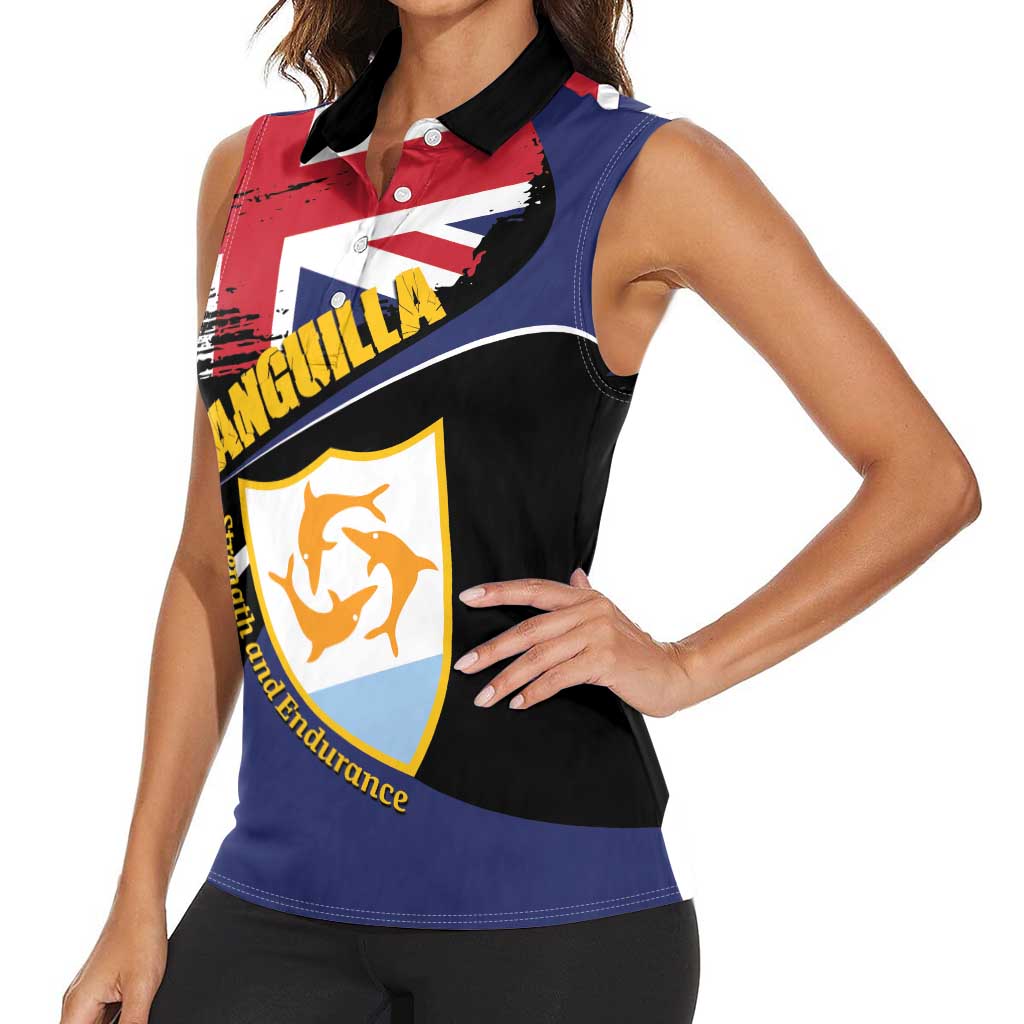Personalised Anguilla Women Sleeveless Polo Shirt Strength and Endurance Grunge