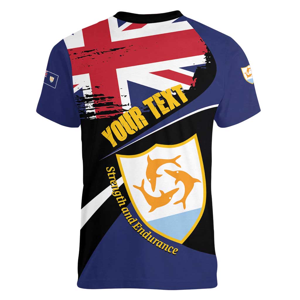 Personalised Anguilla Women V-Neck T-Shirt Strength and Endurance Grunge