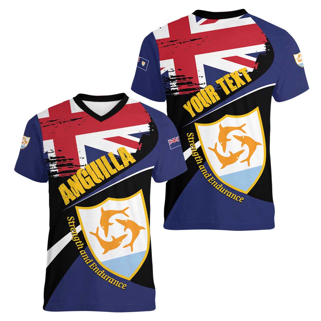 Personalised Anguilla Women V-Neck T-Shirt Strength and Endurance Grunge