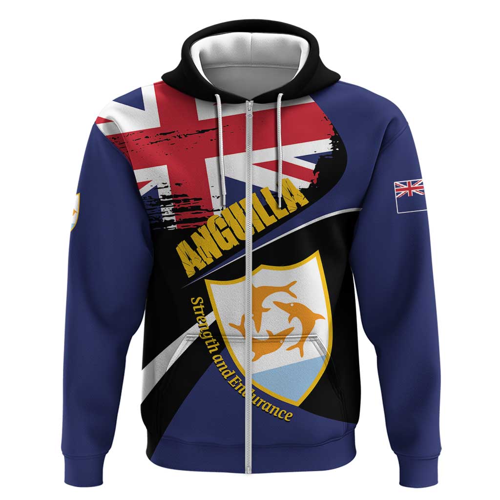 Personalised Anguilla Zip Hoodie Strength and Endurance Grunge