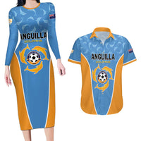 Custom Anguilla Football Couples Matching Long Sleeve Bodycon Dress and Hawaiian Shirt Come On Soccer Dolphins