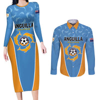 Custom Anguilla Football Couples Matching Long Sleeve Bodycon Dress and Long Sleeve Button Shirt Come On Soccer Dolphins