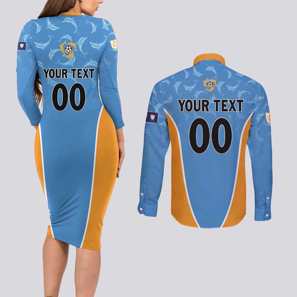 Custom Anguilla Football Couples Matching Long Sleeve Bodycon Dress and Long Sleeve Button Shirt Come On Soccer Dolphins