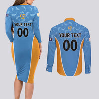 Custom Anguilla Football Couples Matching Long Sleeve Bodycon Dress and Long Sleeve Button Shirt Come On Soccer Dolphins