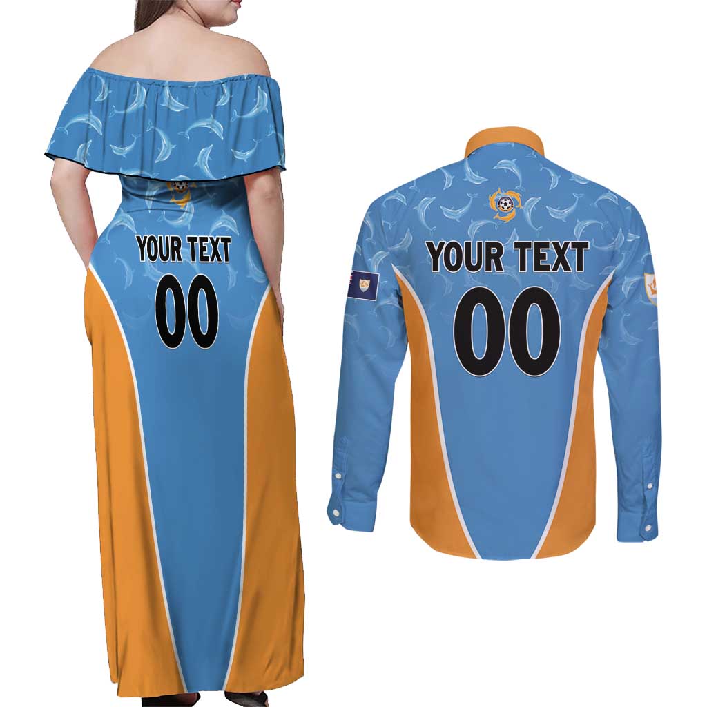 Custom Anguilla Football Couples Matching Off Shoulder Maxi Dress and Long Sleeve Button Shirt Come On Soccer Dolphins