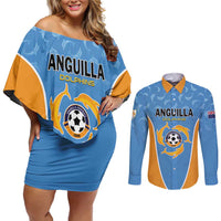 Custom Anguilla Football Couples Matching Off Shoulder Short Dress and Long Sleeve Button Shirt Come On Soccer Dolphins