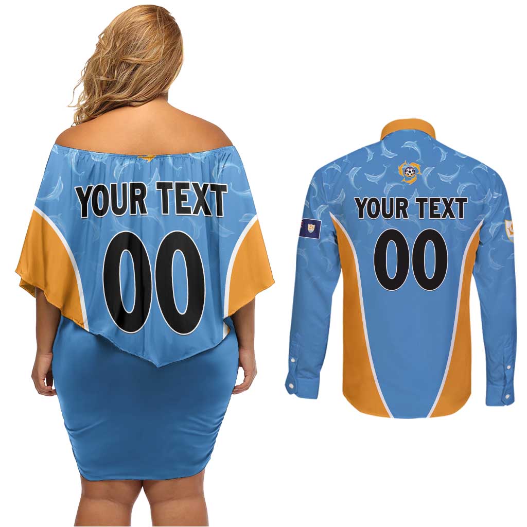 Custom Anguilla Football Couples Matching Off Shoulder Short Dress and Long Sleeve Button Shirt Come On Soccer Dolphins