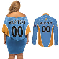 Custom Anguilla Football Couples Matching Off Shoulder Short Dress and Long Sleeve Button Shirt Come On Soccer Dolphins