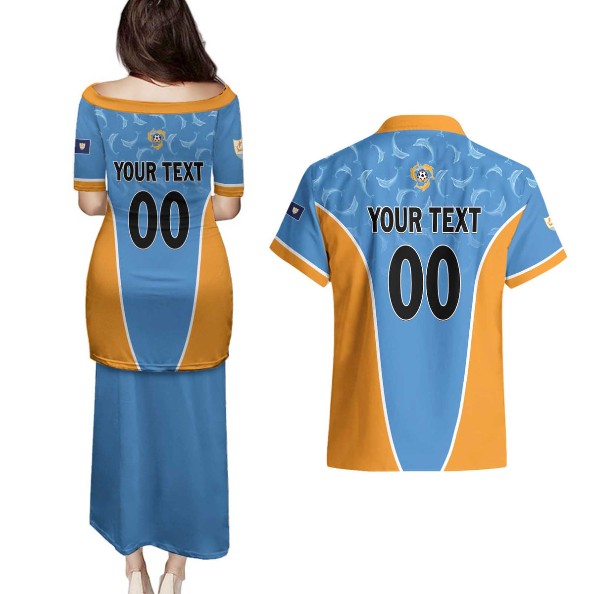 Custom Anguilla Football Couples Matching Puletasi and Hawaiian Shirt Come On Soccer Dolphins
