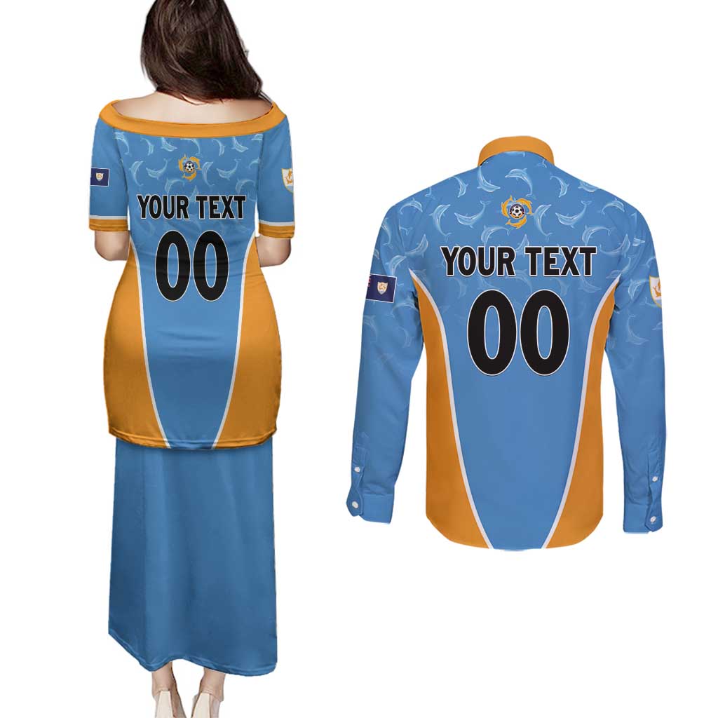 Custom Anguilla Football Couples Matching Puletasi and Long Sleeve Button Shirt Come On Soccer Dolphins