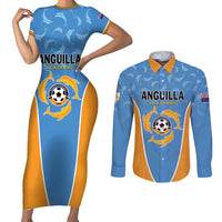 Custom Anguilla Football Couples Matching Short Sleeve Bodycon Dress and Long Sleeve Button Shirt Come On Soccer Dolphins