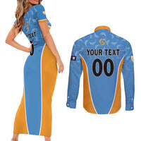 Custom Anguilla Football Couples Matching Short Sleeve Bodycon Dress and Long Sleeve Button Shirt Come On Soccer Dolphins