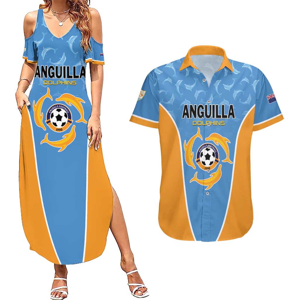 Custom Anguilla Football Couples Matching Summer Maxi Dress and Hawaiian Shirt Come On Soccer Dolphins