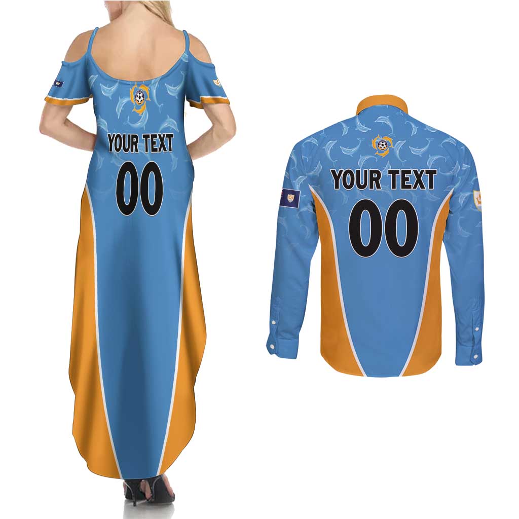 Custom Anguilla Football Couples Matching Summer Maxi Dress and Long Sleeve Button Shirt Come On Soccer Dolphins