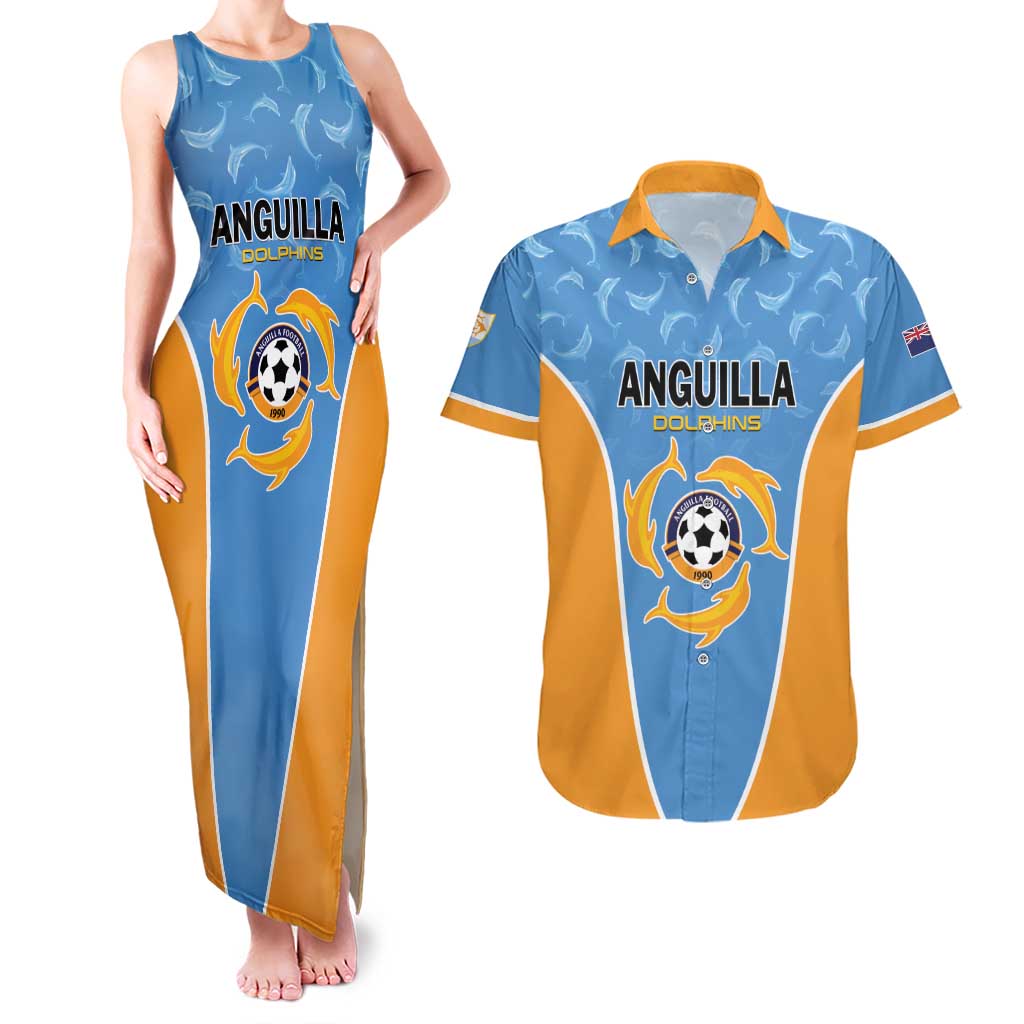 Custom Anguilla Football Couples Matching Tank Maxi Dress and Hawaiian Shirt Come On Soccer Dolphins
