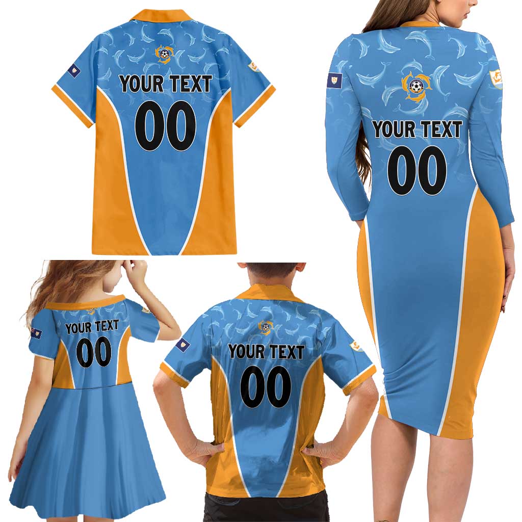 Custom Anguilla Football Family Matching Long Sleeve Bodycon Dress and Hawaiian Shirt Come On Soccer Dolphins
