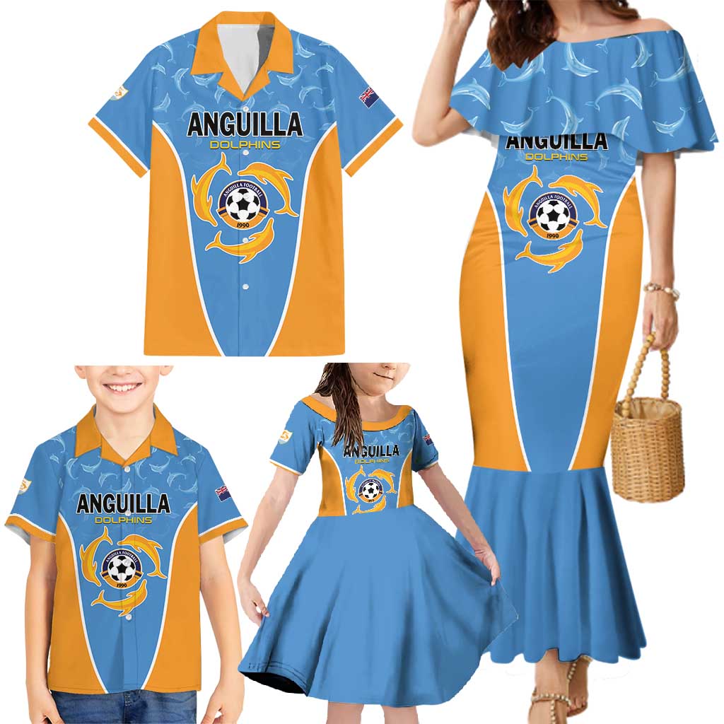 Custom Anguilla Football Family Matching Mermaid Dress and Hawaiian Shirt Come On Soccer Dolphins